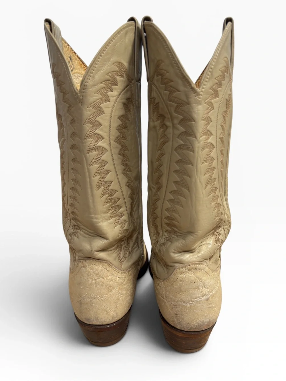 Justin Leather Western Cowboy Boots Beige Elephant Hide Vintage Mens Size 8